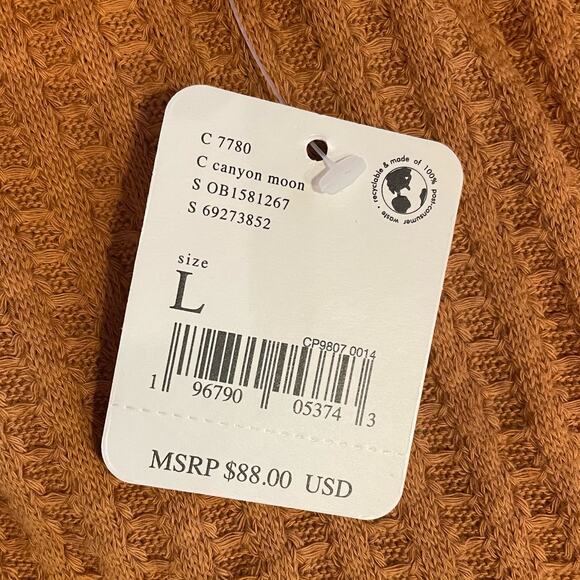 FREE PEOPLE NEW JUICY LONG SLEEVE WAFFLE KNIT OVERSIDED THERMAL CANYON MOON L - Picture 13 of 13